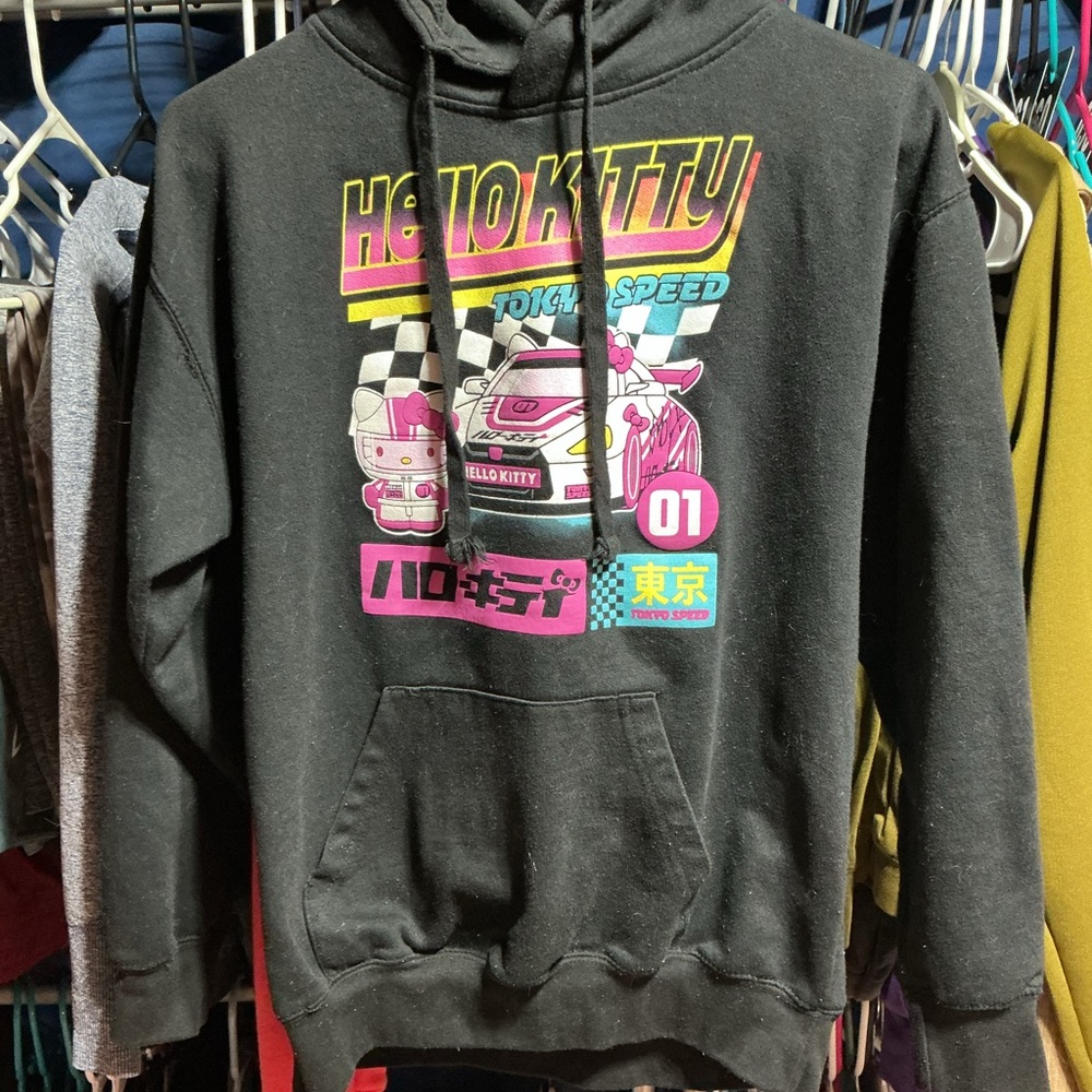 Hello Kitty Black Hoodie with Pink and Yellow Graphics